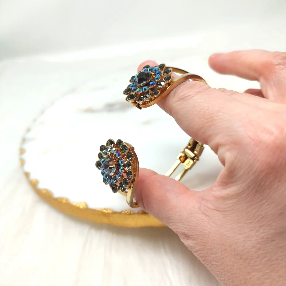 Elegant Gold and Aurora Borealis Magnetic Clasp Bracelet